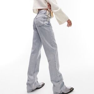 Topshop lace up side straight kort jeans